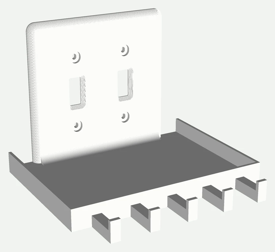 The double-switch size of the same shelf, with two toggle openings and five key hooks.